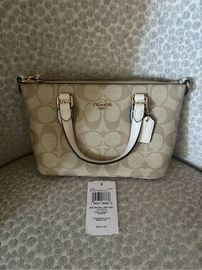 Coach Signature Mini Gallery Tote in Khaki and Chalk